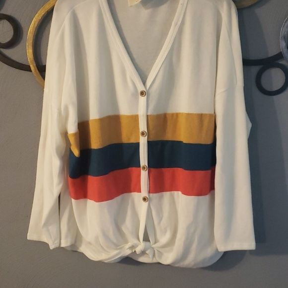 Womens Button Down Color Block Sweater - Picture 4 of 8